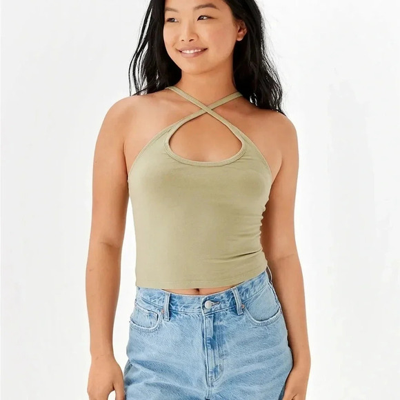 Green Convertible Strap Cutout Y2K Cami Tank Top AEO Style Women’s Size Medium - Picture 2 of 12